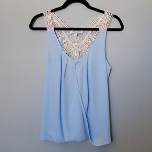 Shyanne Western Rodeo Flirty Summer lace trim surplice blue tank small